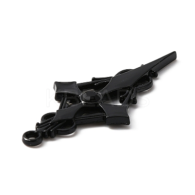 Jet Rhinestone Cross Pendant with Black Enamel ENAM-WH0001-06EB-01-1