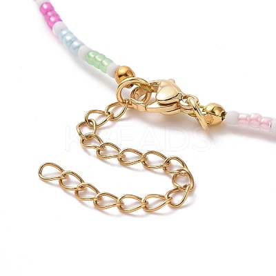 Alloy Cubic Zirconia Heart Pendant Necklace with Glass Seed Beaded Chains for Women NJEW-JN04291-1