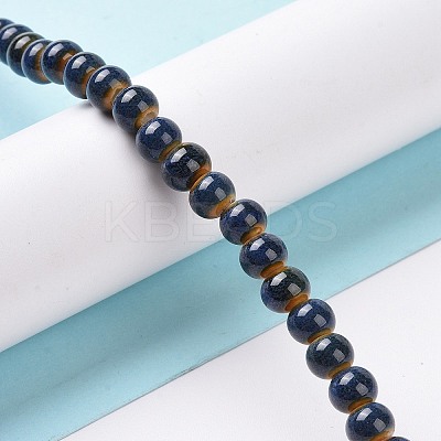 Handmade Fancy Antique Glazed Porcelain Ceramic Round Beads Strands PORC-L019-6mm-07-1
