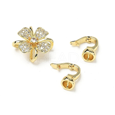 Rack Plating Flower Brass Pave Clear Cubic Zirconia Fold Over Clasps KK-E080-01G-1