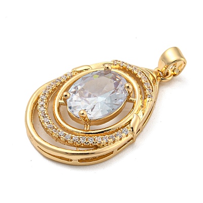 Brass Micro Pave Cubic Zirconia Pendants KK-P263-24KCG-01-1
