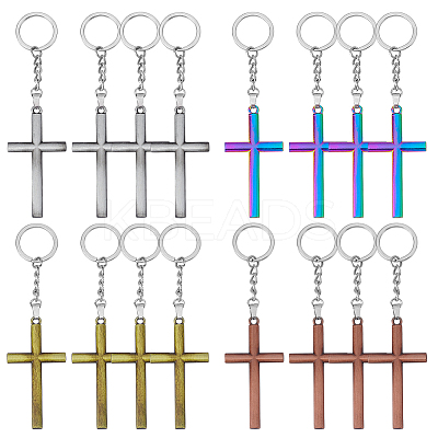 16Pcs 4 Colors Alloy Cross Charm Keychains KEYC-PH01546-1