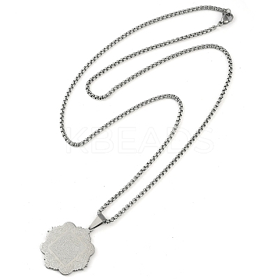 Anti-Tarnish 201 Stainless Steel Arabic Elements Flower Pendant Box Chain Necklaces NJEW-D089-01P-02-1