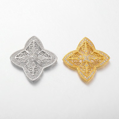 Filigree Flower Brass Micro Pave Cubic Zirconia Pendants ZIRC-L034-03-FF-1