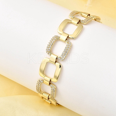 Brass Micro Pave Clear Cubic Zirconia Link Chain Bracelets for Women BJEW-H630-03G-1