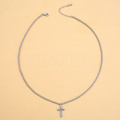 304 Stainless Steel Ball Chain Cross Pendant Necklaces for Women SA3523-2-1