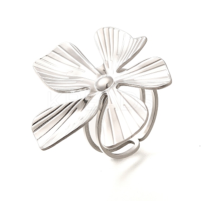 Flower 304 Stainless Steel Open Cuff Ring for Women RJEW-R006-03P-01-1