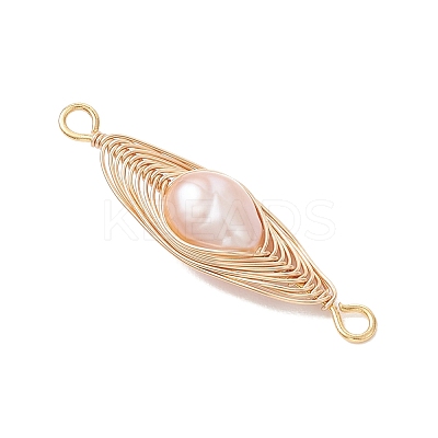 Natural Cultured Freshwater Pearl Potato Copper Wire Wrapped Horse Eye Links Connector Charms PALLOY-JF04766-1