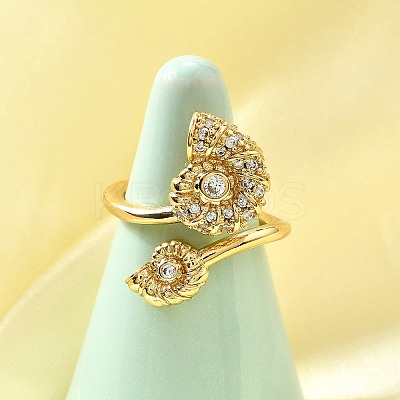 Ocean Theme Brass Micro Pave Cubic Zirconia Cuff Rings for Women RJEW-F184-17G-G-1