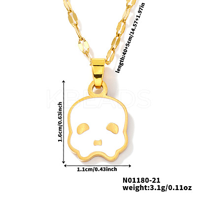 304 Stainless Steel Enamel Halloween Skull Pendant Dapped Chain Necklaces VT5751-1