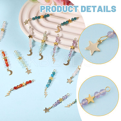 15Pcs 5 Colors Natural Carnelian & Green Aventurine & Rose Quartz & Amethyst & Apatite Faceted Round Beaded Pendants PALLOY-CA00041-1