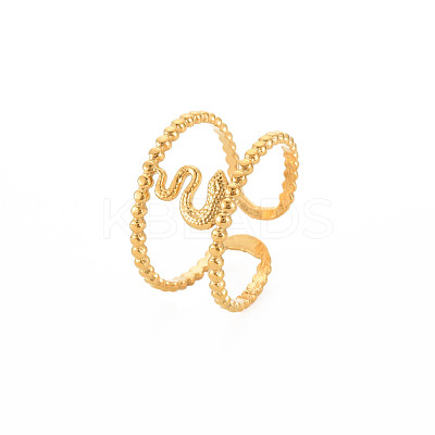 Ion Plating(IP) 304 Stainless Steel Snake Wide Open Cuff Ring for Women RJEW-S405-239G-1