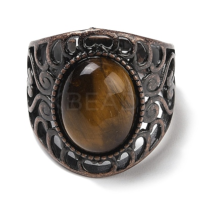 Natural Tiger Eye Oval Adjustable Rings RJEW-K271-06R-22-1