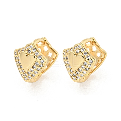 Heart Brass Pave Clear Cubic Zirconia Hoop Earrings EJEW-M258-20G-1