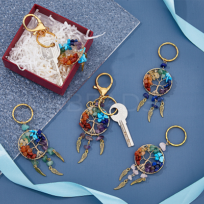 5Pcs 5 Style Gemstone Keychain KEYC-NB0001-68-1
