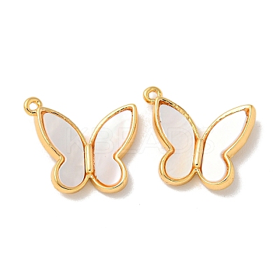 Brass Pave Shell Butterfly Charms KK-K378-30G-1