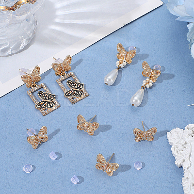 8Pcs Butterfly Brass Rhinestone Stud Earring Findings for Women EJEW-BBC0001-91-1