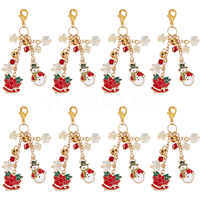 8Pcs Christmas Snowman & Christmas Bell Alloy Enamel Bookmarks Pendant Decoration HJEW-SC0001-82-1