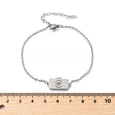 201 Stainless Steel Camera with Heart Link Bracelets BJEW-B128-04P-1