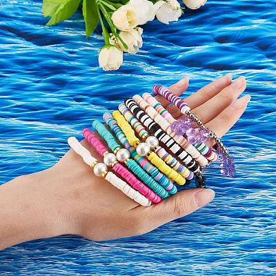 Polymer Clay Heishi Beads Stretch Charm Bracelets BJEW-SZ0001-33-1