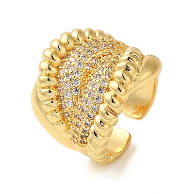 Brass Micro Pave Clear Cubic Zirconia Open Cuff Rings for Women RJEW-A048-13G-1