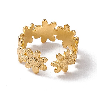 Ion Plating(IP) 304 Stainless Steel Ring Flower Wrap Open Cuff Ring for Women X-RJEW-C045-17G-1