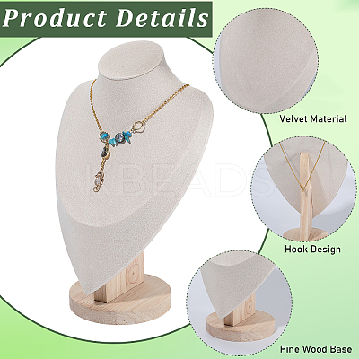 Bust Shaped Beech Covered with Velvet Necklace Display Stands NDIS-WH20010-02C-1