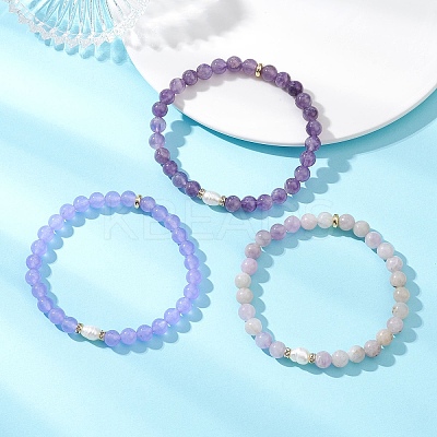 Natural Mixed Gemstone & Cultured Freshwater Pearl Beads Stretch Bracelets for Women BJEW-JB13205-01-1