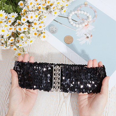 Sparkle Sequins Wide Elastic Dress Belts AJEW-WH20128-026P-01-1