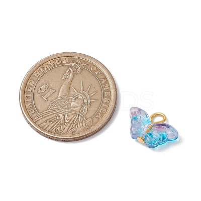Golden Iron Flat Head Pins and Transparent Spray Painted Glass Beads Pendants PALLOY-JF03129-1