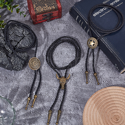 3Pcs 3 Styles Alloy Pendant Bolo Tie Lariat Necklaces NJEW-CL0001-09-1