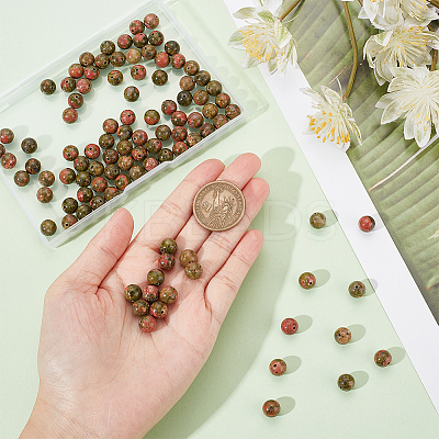 Natural Unakite Round Beads Strands G-NB0004-87B-1