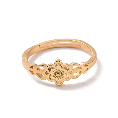 Brass Sakura Flower Adjustable Ring for Women RJEW-P034-03G-1