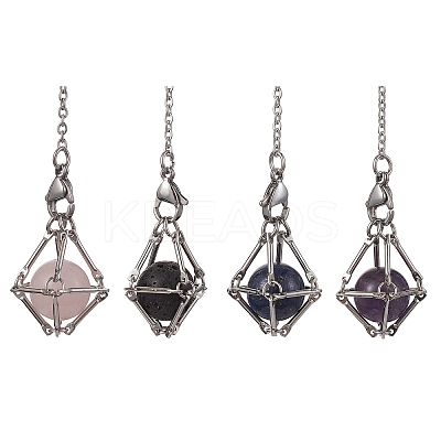 Brass Pouch Gemstone Round Beads Dowsing Pendulums PALLOY-JF02504-1