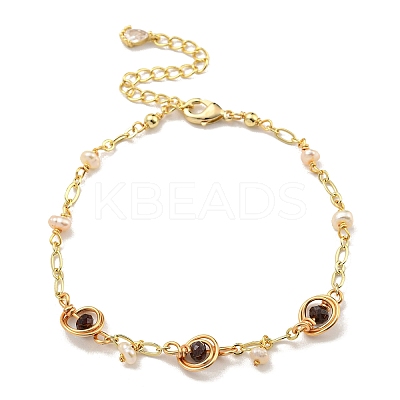 Faceted Rondelle Natural Dyed Red Crystal Link Bracelets BJEW-M315-01G-1