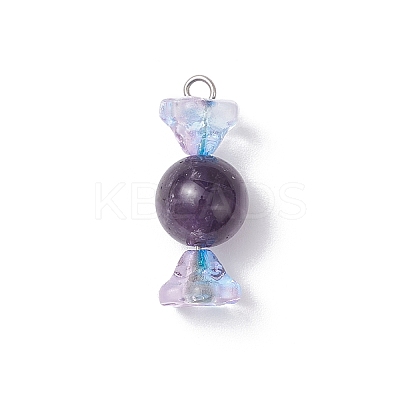 4Pcs 4 Colors Natural Carnelian & Rose Quartz & Amethyst & Green Aventurine & Glass Pendants PALLOY-TA00312-1