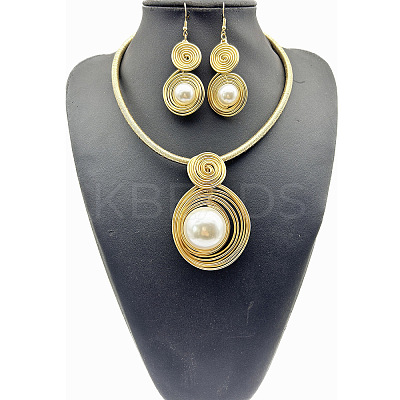 Round Alloy & Aluminum Wire & Imitation Pearl Jewelry Set FS-WG2DEC3-01-1