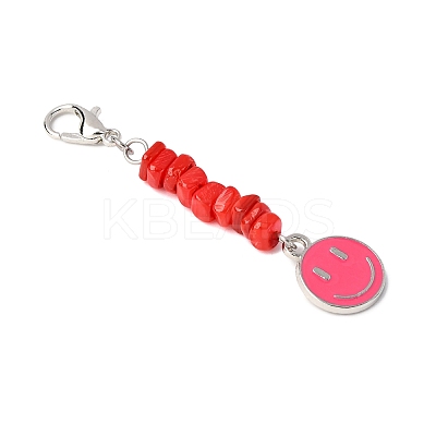 7Pcs Natural Freshwater Shell Chips & Smiling Face Alloy Enamel Pendant Decorations HJEW-JM04198-02-1