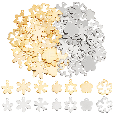 84Pcs 14 Style 201 Stainless Steel Pendant STAS-PH0004-28-1
