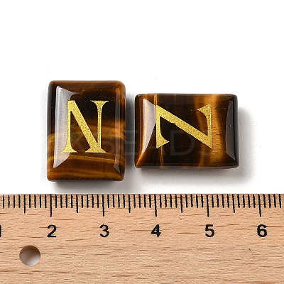 26Pcs Natural Tiger Eye Healing Rectangle with Letter A~Z Display Decorations G-K335-07E-1