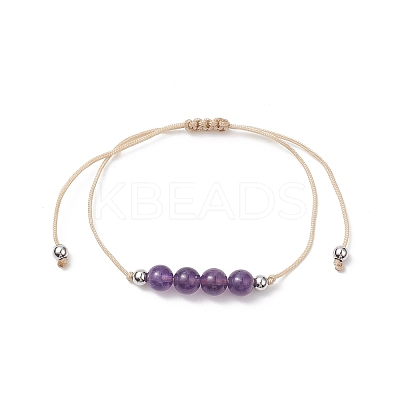3Pcs 3 Style Natural Amethyst Braided Bead Bracelets Set BJEW-JB09334-02-1
