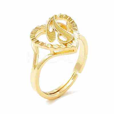 Real 18K Gold Plated Brass Alphabet Adjustable Rings RJEW-M139-18J-1
