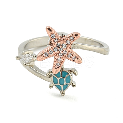 Turtle & Starfish Enamel Rotatable Cuff Rings for Women X-RJEW-M016-08P-1