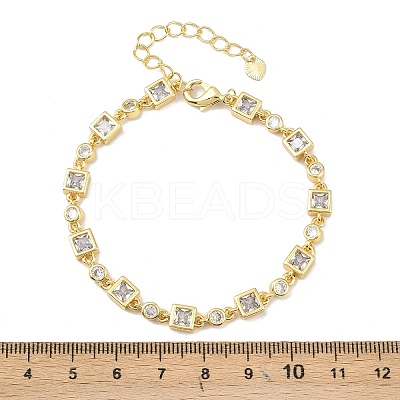 Brass Micro Pave Clear Cubic Zirconia Link Chain Bracelets for Women BJEW-P366-02C-G-1