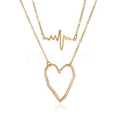 Double Layer Alloy ECG & Heart Pendant Necklaces for Women WGD710A-01-1