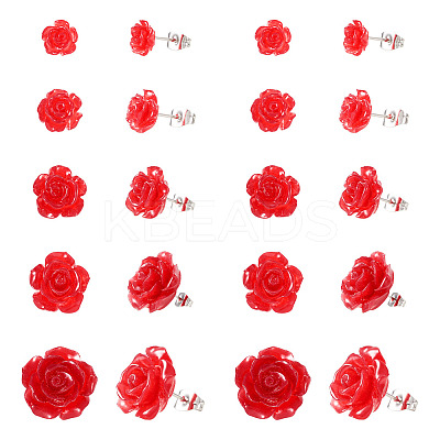 50Pcs 5 Size Resin Rose Flower Stud Earrings with 316 Stainless Steel Pins EJEW-TA0001-29-1