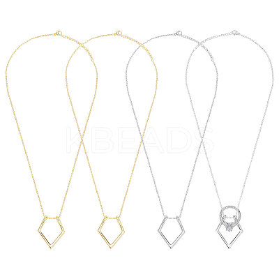 4pcs 2 colors Zinc Alloy Rhombus Pendant Necklace with Steel Cable Chains NJEW-FG0001-04-1