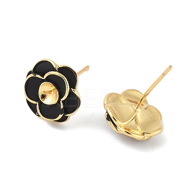 Flower Brass & Sterling Silver Pin Stud Earrings KK-M326-22G-1