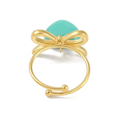 Bowknot 304 Stainless Steel Open Cuff Ring RJEW-Z037-02G-02-1