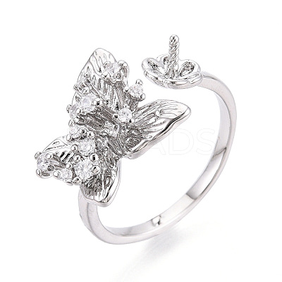 Butterfly Brass Micro Pave Clear Cubic Zirconia Cuff Ring Settings KK-T076-54P-1